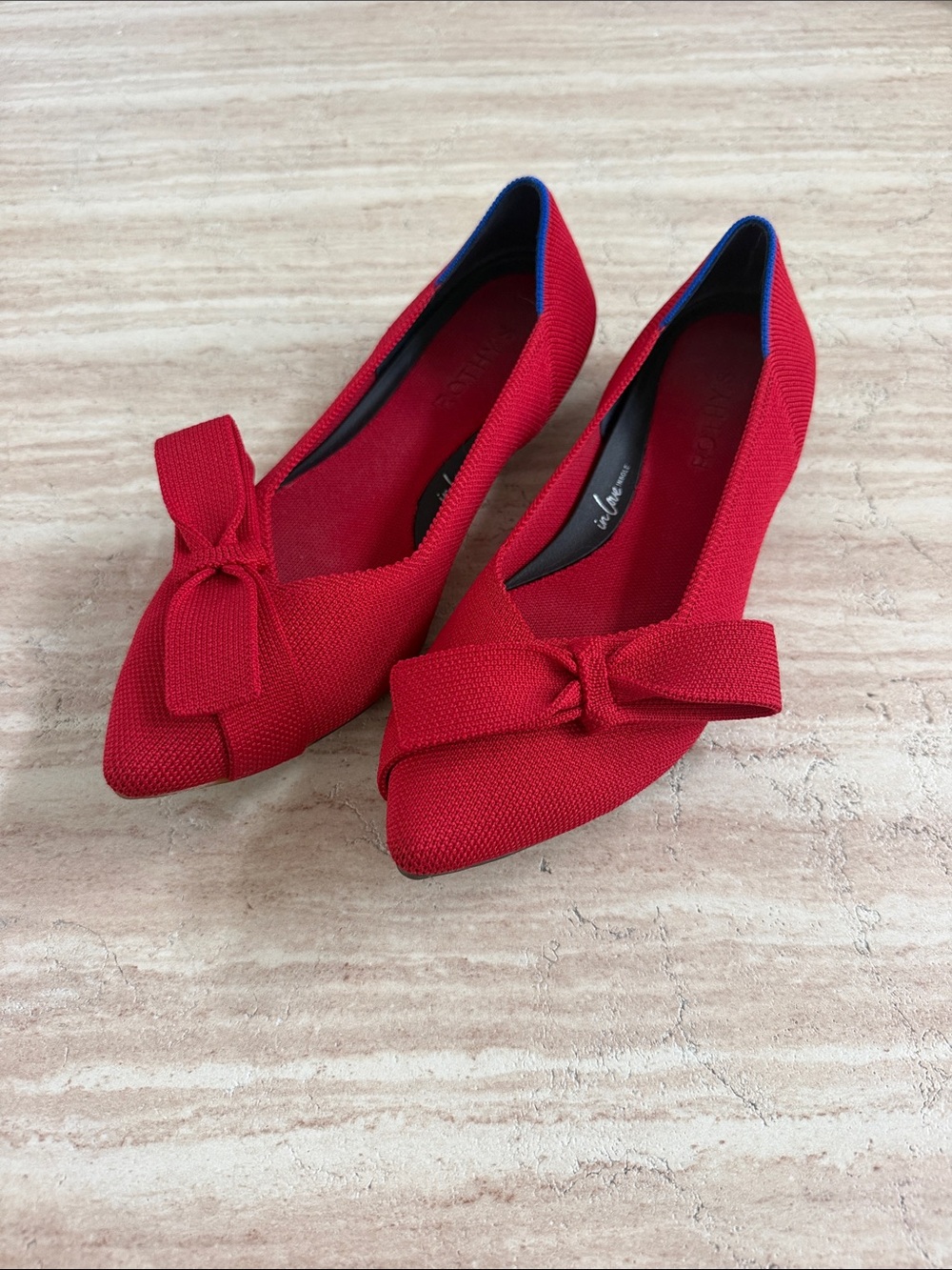 Rothy's Red Pointed-Toe Bow Flats